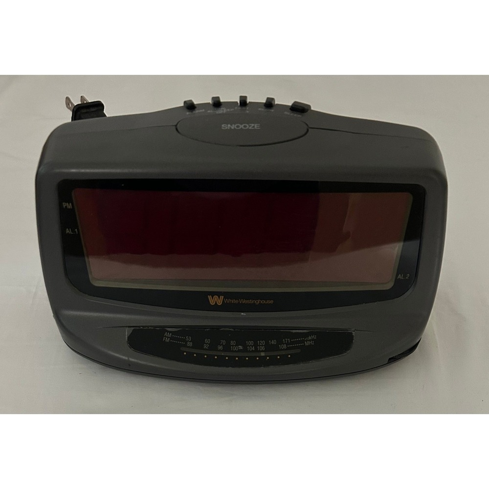 White-Westinghouse Alarm Clock Radio Vintage AM FM Gray LED Dual Alarm Retro